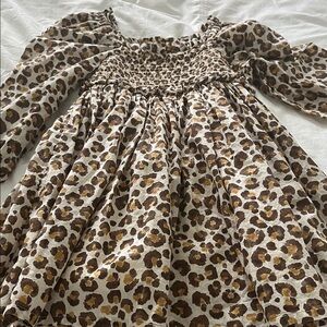 Crewcuts Girls' Leopard Print Puff Sleeve Dress in Brown and Gold